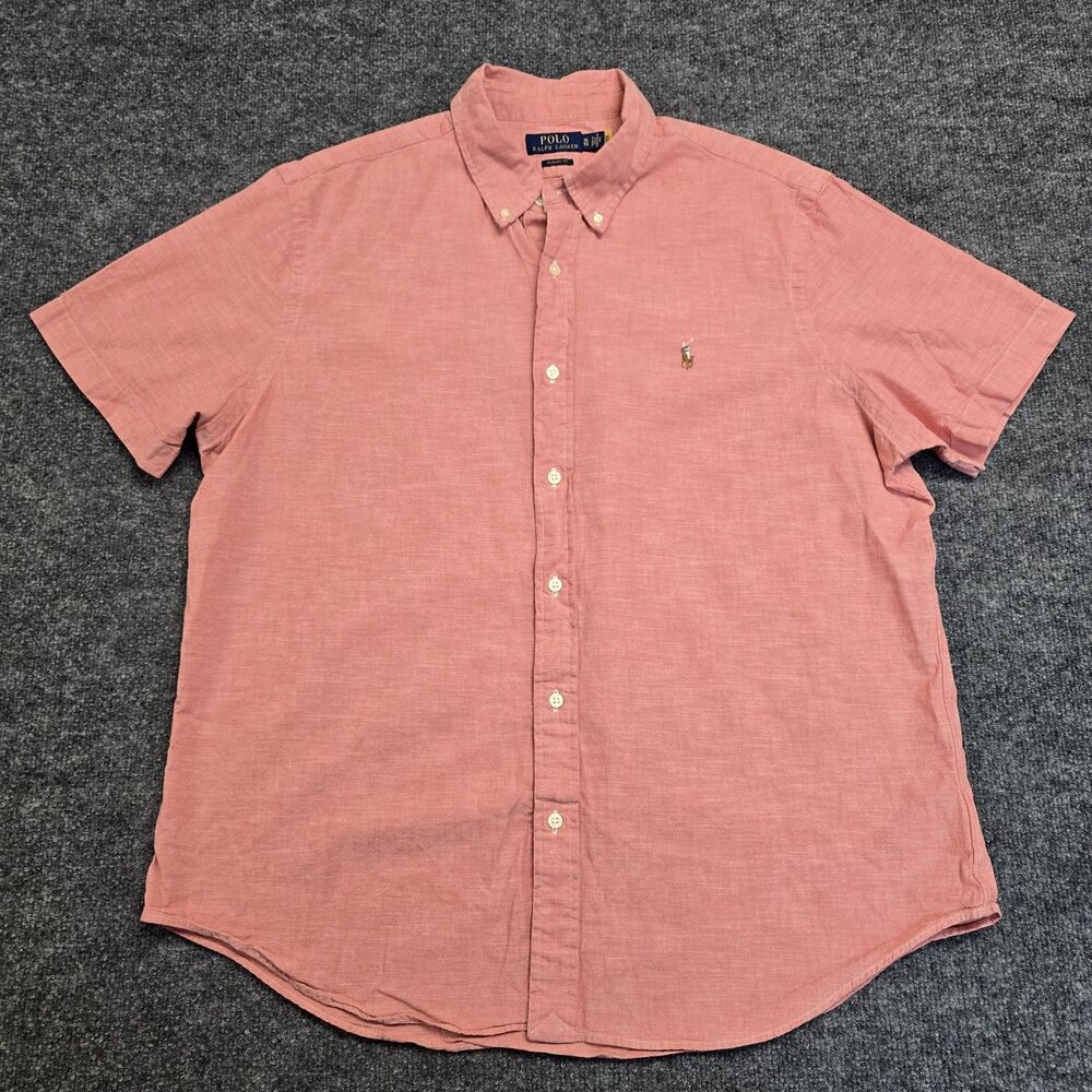Polo Ralph Lauren Mens Sz XL Classic Fit Pink Chambray Oxford Button Down Pony